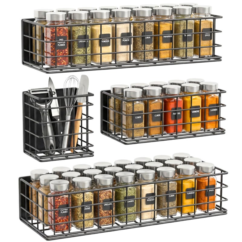 Ofiray-home Ofirayhome Magnetic Fridge Shelf 4Pack Metal Strong Magnet Rack Space Saving Spice Organizer Utensil Holder Fruit Potato Onion Storage Bins Black Refrigerator Organizers and Storage - Image 2