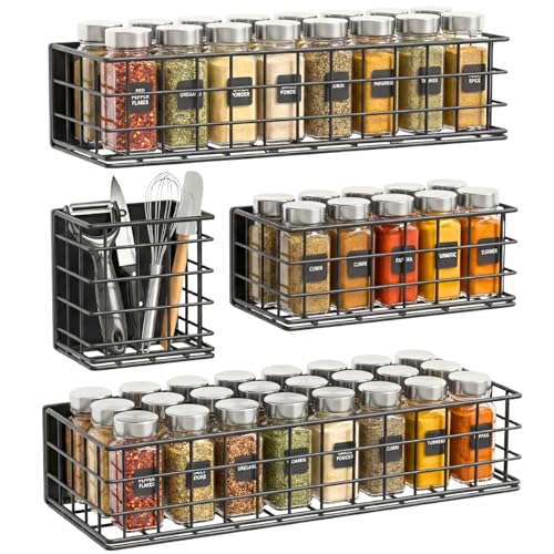 Ofiray-home Ofirayhome Magnetic Fridge Shelf 4Pack Metal Strong Magnet Rack Space Saving Spice Organizer Utensil Holder Fruit Potato Onion Storage Bins Black Refrigerator Organizers and Storage - Image 1