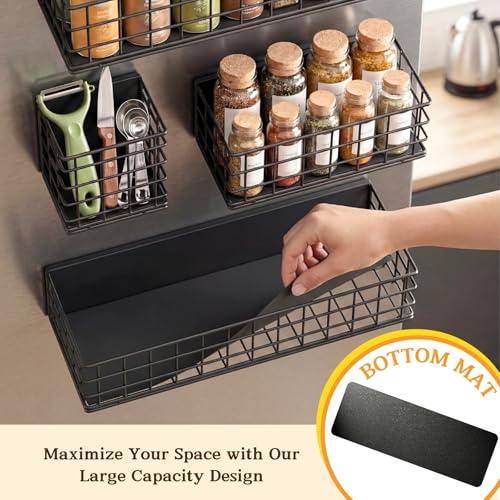 Ofiray-home Ofirayhome Magnetic Fridge Shelf 4Pack Metal Strong Magnet Rack Space Saving Spice Organizer Utensil Holder Fruit Potato Onion Storage Bins Black Refrigerator Organizers and Storage - Image 3