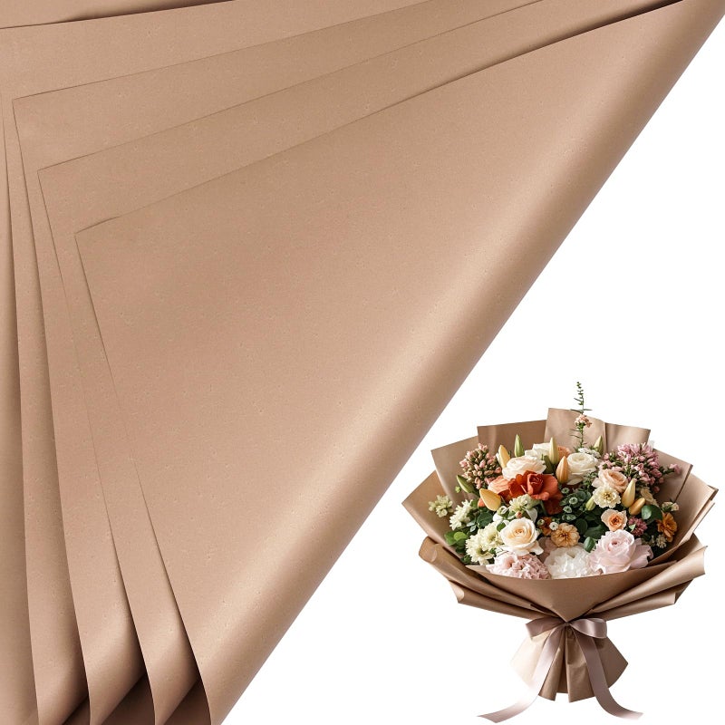 LeZakaa 20 Sheets Flower Wrapping Paper - Waterproof Reversible Floral Bouquet Paper - Brown Design for Valentine's Day, Mother's Day, Parties, Birthdays, Weddings, Baby Shower - Image 1