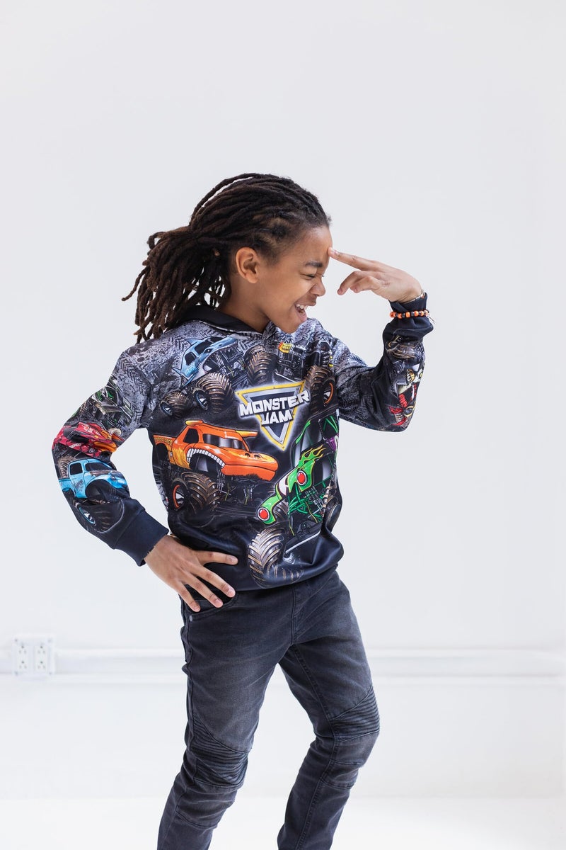 Monster Jam Zombie Grave Digger Megalodon Toddler Boys Fleece Pullover Hoodie [ColorTag1] 2T Black - Image 2