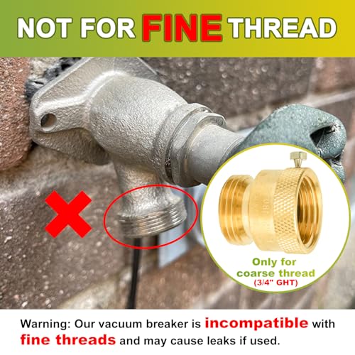 SUNGATOR 2-Pack Hose Bib Backflow Preventer, 3/4 Inch GHT Vacuum Breakers Outside Faucet, Hose Bib Anti-Siphon Valve for Outdoor Faucet, Brass 3/4'' Garden Hose Bib Anti-Backflow Preventer - Image 2
