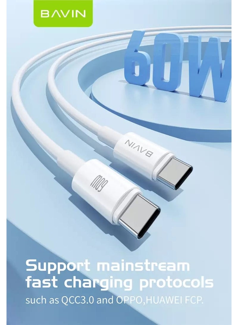 Bavin CB322 PD 60W Fast Charging Data Cable Nylon Braided Cable Wire USB C Type-C Supports All Devices 2m Length - Image 2