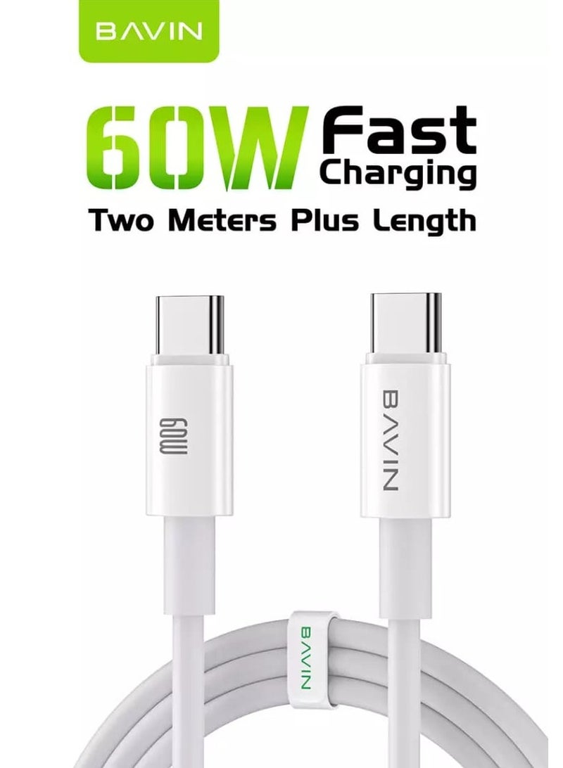 Bavin CB322 PD 60W Fast Charging Data Cable Nylon Braided Cable Wire USB C Type-C Supports All Devices 2m Length - Image 3