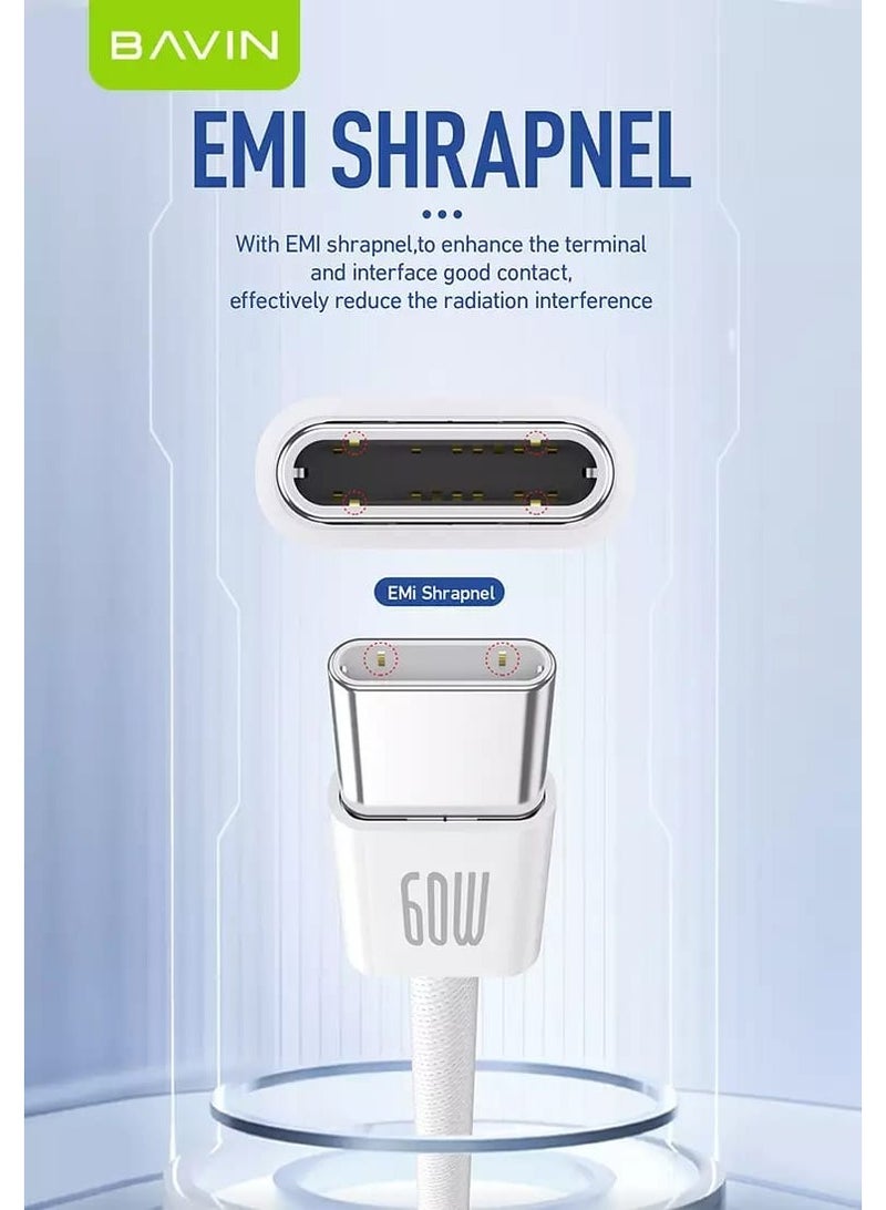 Bavin CB322 PD 60W Fast Charging Data Cable Nylon Braided Cable Wire USB C Type-C Supports All Devices 2m Length - Image 4