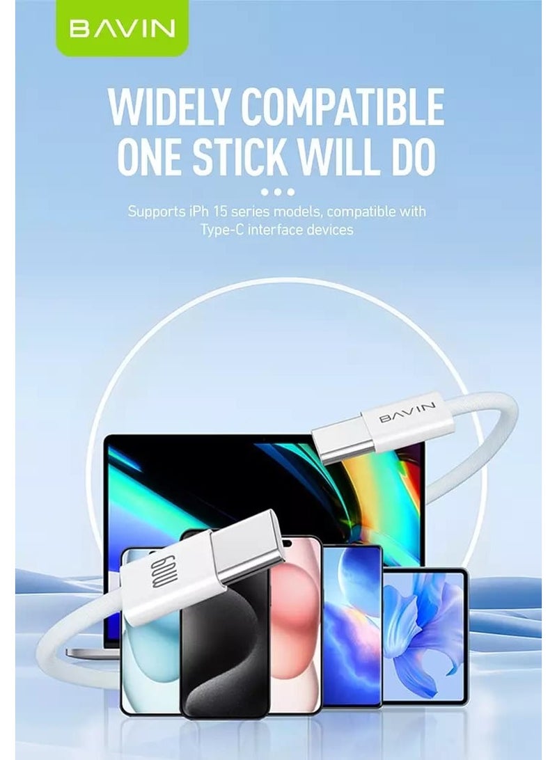 Bavin CB322 PD 60W Fast Charging Data Cable Nylon Braided Cable Wire USB C Type-C Supports All Devices 2m Length - Image 5