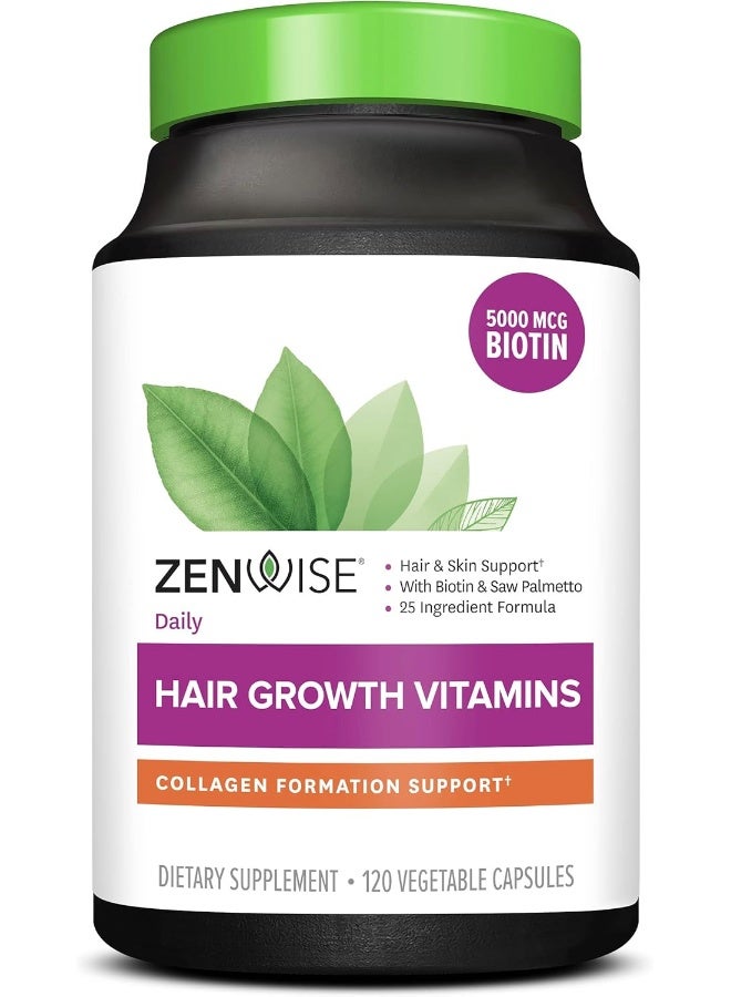 Zenwise Health, Daily Hair Growth Vitamins with DHT Blocker, 120 Vegetarian Capsules - Image 1