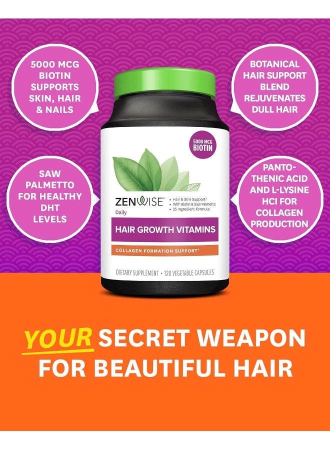 Zenwise Health, Daily Hair Growth Vitamins with DHT Blocker, 120 Vegetarian Capsules - Image 4