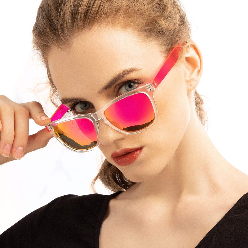 colossein نظارات شمسية كولوسين للنساء، إطار مربع كلاسيكي عدسات عاكسة UV400، نظارات شمسية وردية تناسب الشاطئ، العطلة، القيادة - Image 2