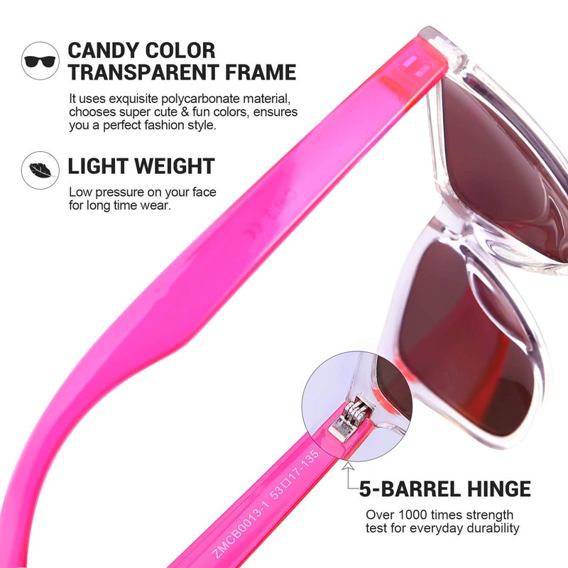 colossein نظارات شمسية كولوسين للنساء، إطار مربع كلاسيكي عدسات عاكسة UV400، نظارات شمسية وردية تناسب الشاطئ، العطلة، القيادة - Image 5