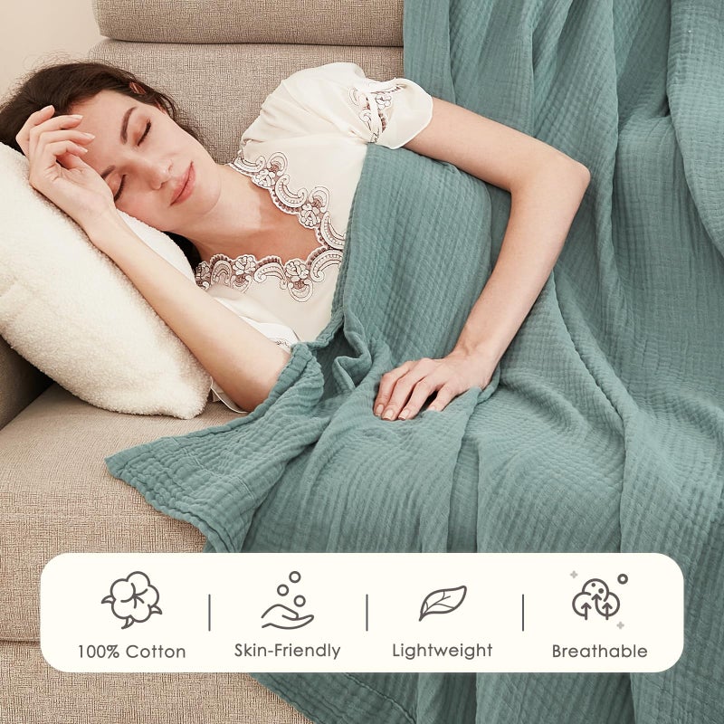 EMME Cotton Blanket Muslin Throw Blanket for Couch Breathable Gauze Blanket All Season Soft and Lightweight Muslin Blankets for Adults (Grey, 50"x70") - Image 3