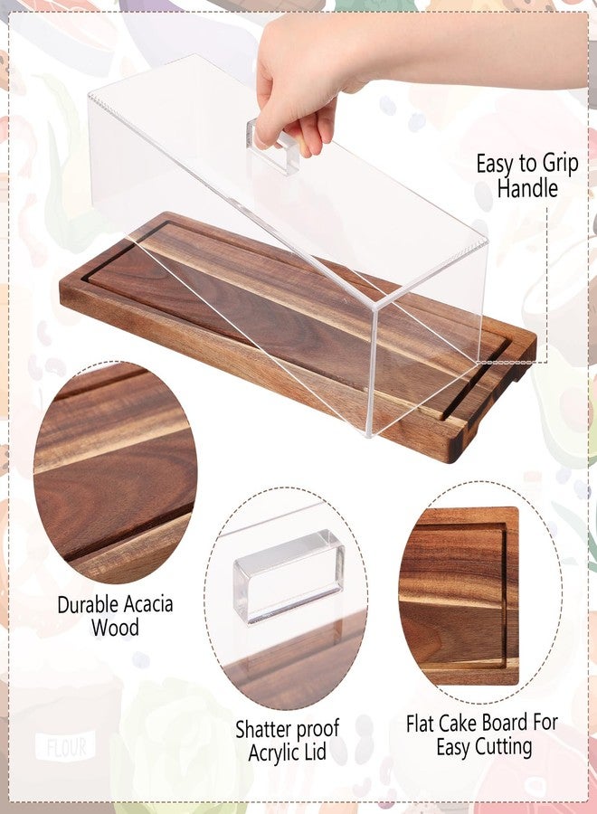 Mifoci 2 Pack Rectangular Acacia Wood Cake Stand Serving Tray with Acrylic Lid, 15 x 6 x 4 Inches Charcuterie Table Display Set, Dessert Serving Tray Set for Bakery, Buffet, Home Party & Restaurant - Image 3