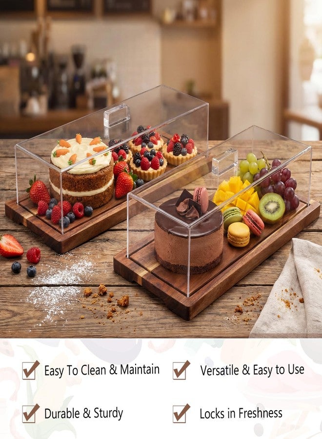 Mifoci 2 Pack Rectangular Acacia Wood Cake Stand Serving Tray with Acrylic Lid, 15 x 6 x 4 Inches Charcuterie Table Display Set, Dessert Serving Tray Set for Bakery, Buffet, Home Party & Restaurant - Image 4