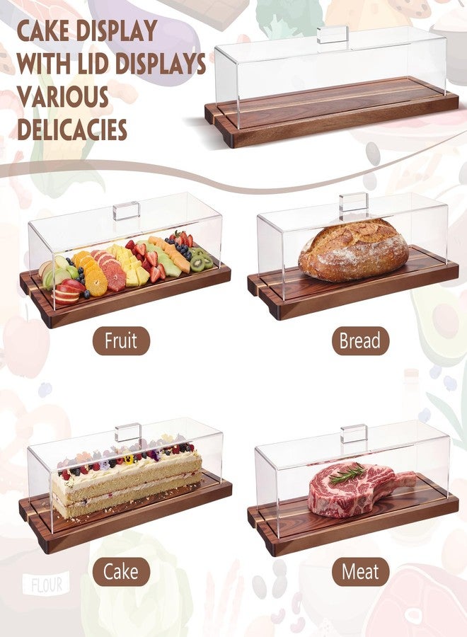 Mifoci 2 Pack Rectangular Acacia Wood Cake Stand Serving Tray with Acrylic Lid, 15 x 6 x 4 Inches Charcuterie Table Display Set, Dessert Serving Tray Set for Bakery, Buffet, Home Party & Restaurant - Image 5
