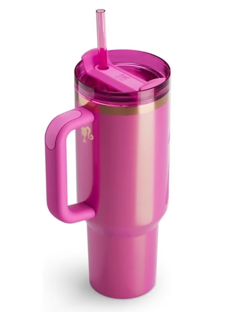 Stanley x Barbie™ 40 oz Quencher Tumbler, Recycled Stainless Steel Vacuum Insulated Travel Mug with Handle & Straw, Pink - Image 5