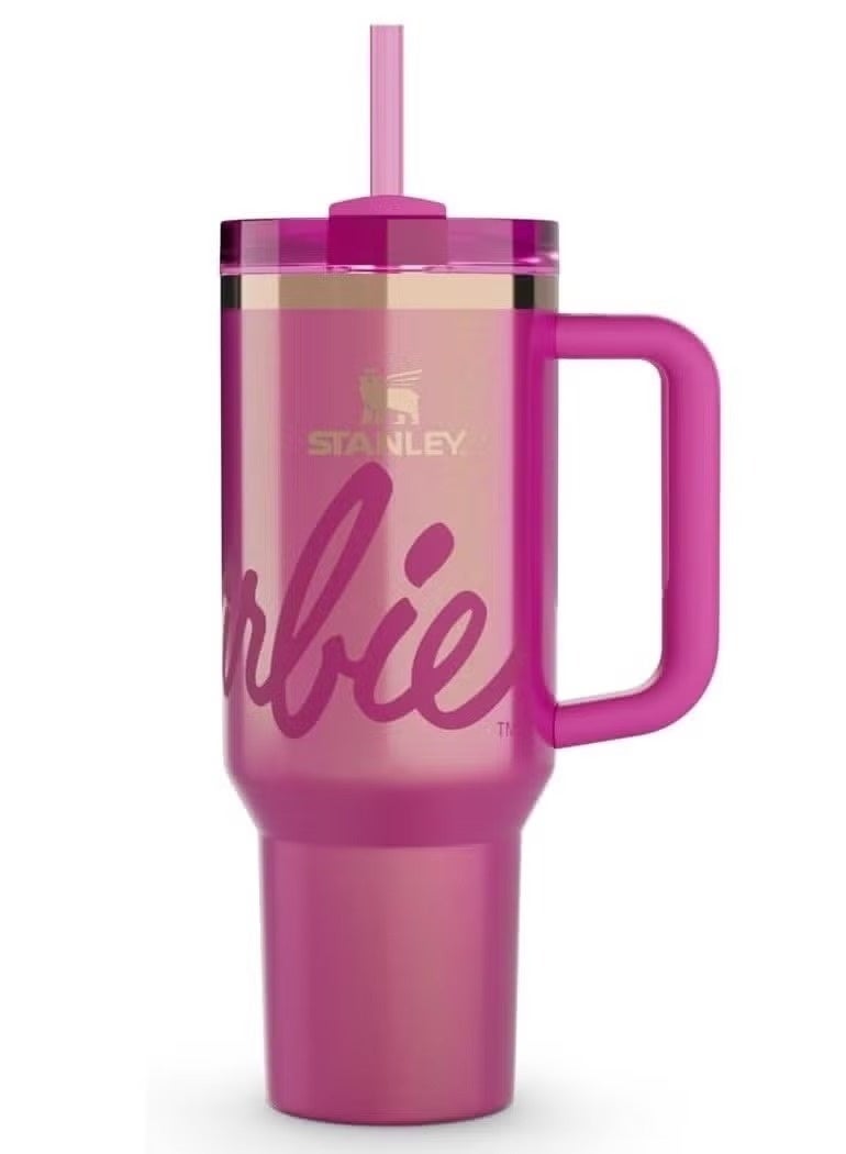 Stanley x Barbie™ 40 oz Quencher Tumbler, Recycled Stainless Steel Vacuum Insulated Travel Mug with Handle & Straw, Pink - Image 2