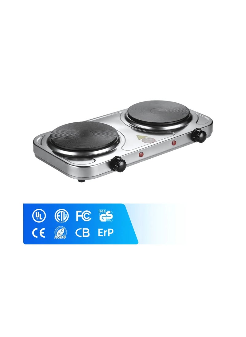 Generic - 2500W Stainless Steel Double Hot Plate – Portable Electric Hob Double Burner with Adjustable Temperature Control - Image 1