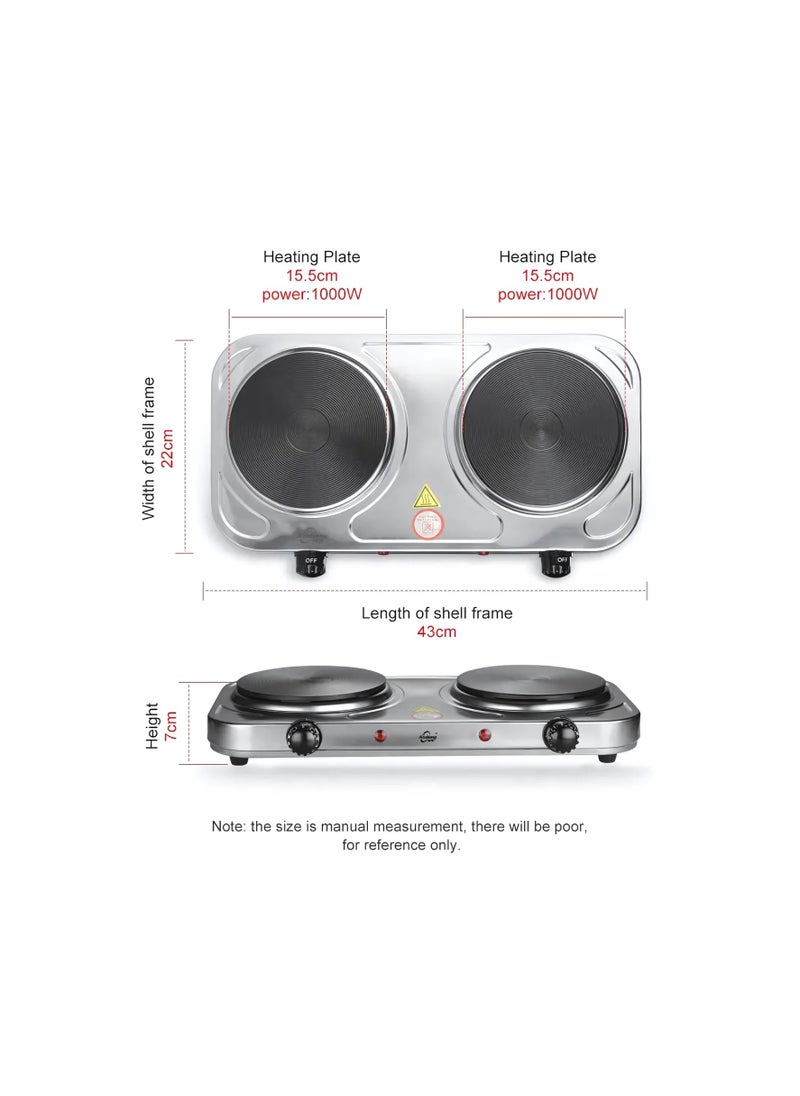 Generic - 2500W Stainless Steel Double Hot Plate – Portable Electric Hob Double Burner with Adjustable Temperature Control - Image 1