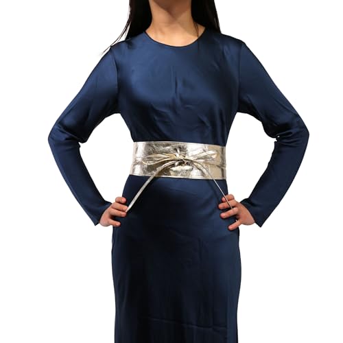 FASHIONGEN - Woman Italian leather Obi belt, CASSIANE - Golden, S-M - Image 2