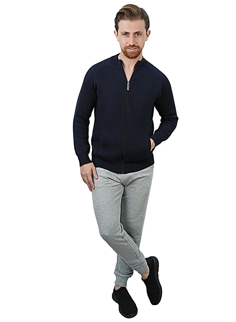 GIORDANO Men's Cotton - Acrylic Texture Stitch Mock Neck Raglan Cardigan