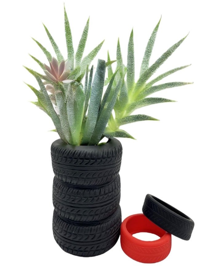 KKpxafl 1 Pcs Tire Shaped Planter Pen Holder and 2 Mini Tire Decoration Tire Shaped Pencil Holder Succulent Cactus Planter Pot for Desk Home Office Accessories Organize - Image 3