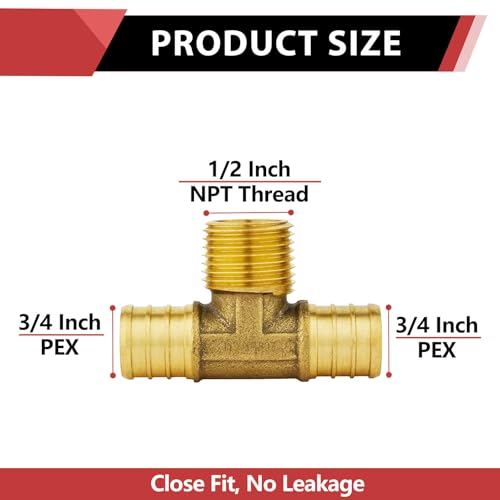 EFIELD Pex Barb Crimp Brass 34 Pex X 12 Male NPT Tee ASTM F1807PEX1807113 - Image 3