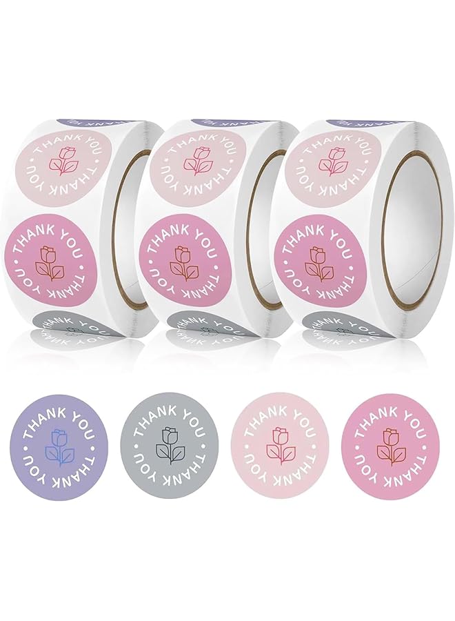 erorex 3 Rolls Thank You Stickers Party Labels Cookie Bag Labels Flower Decorations Envelope Seals Paper Stickers For Birthday Party Gift Wrapping - Image 1