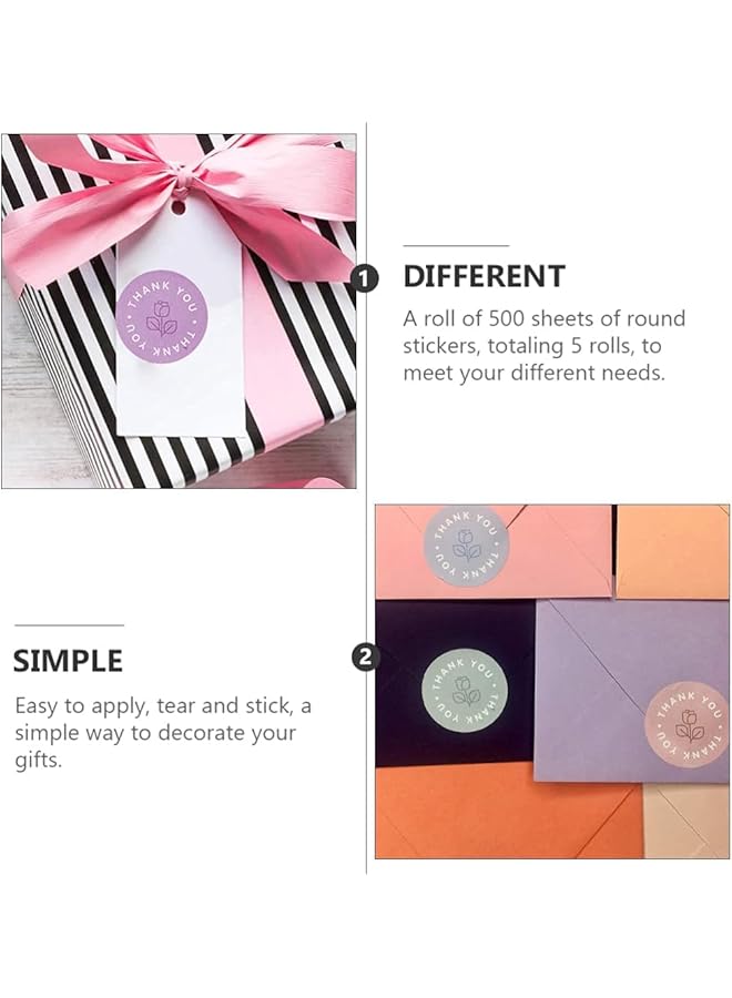 erorex 3 Rolls Thank You Stickers Party Labels Cookie Bag Labels Flower Decorations Envelope Seals Paper Stickers For Birthday Party Gift Wrapping - Image 2