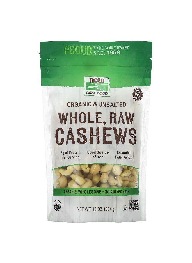 Now Foods NOW Foods, Organic Whole Raw Cashews, Unsalted, 10 oz (284 g)  - Image 1