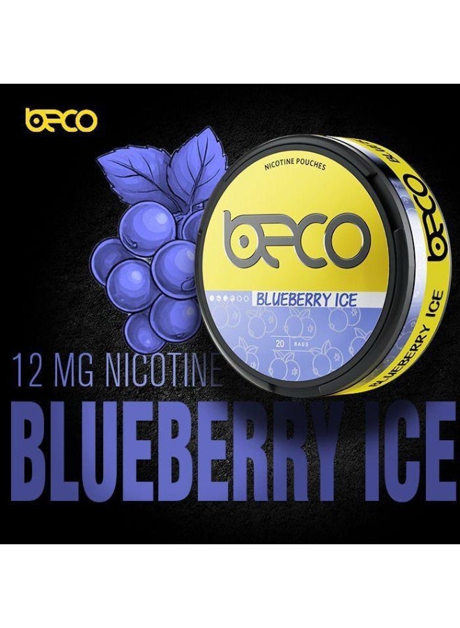 Nicotine Pouch For Quitting Smoking and Tobacco,  Blueberry Ice, 12mg, 20 Sachets