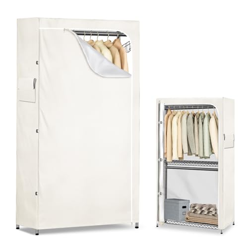 Alickwang Garment Rack Cover,Heavy Duty 600D Dustproof Waterproof Clothing Rack Covers with Zipper - Clothing Rack Covers for 45"W x 17.7"D x 80.3"H Metal Racks.White （Cover Only) - Image 1