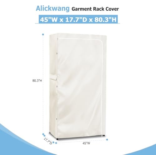 Alickwang Garment Rack Cover,Heavy Duty 600D Dustproof Waterproof Clothing Rack Covers with Zipper - Clothing Rack Covers for 45"W x 17.7"D x 80.3"H Metal Racks.White （Cover Only) - Image 2