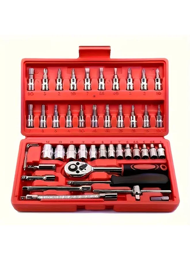 46 Pcs Red Mechanical Tool Socket Set Portable For Complex Repair Work - Image 4