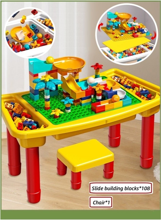 Toddlers Activity Table,Kids Activity Table And Chair Set 100% Rounded Corners, no Sharp Edges. With 108pcs Building Blocks Toys,All In One Sand/Water/Sensory Tables With Storage, One-stop Early Education Game CenterToys Toddler Learning Playset Table For Boys Girls Gifts 3-7 Years Old(Yellow) - Image 1