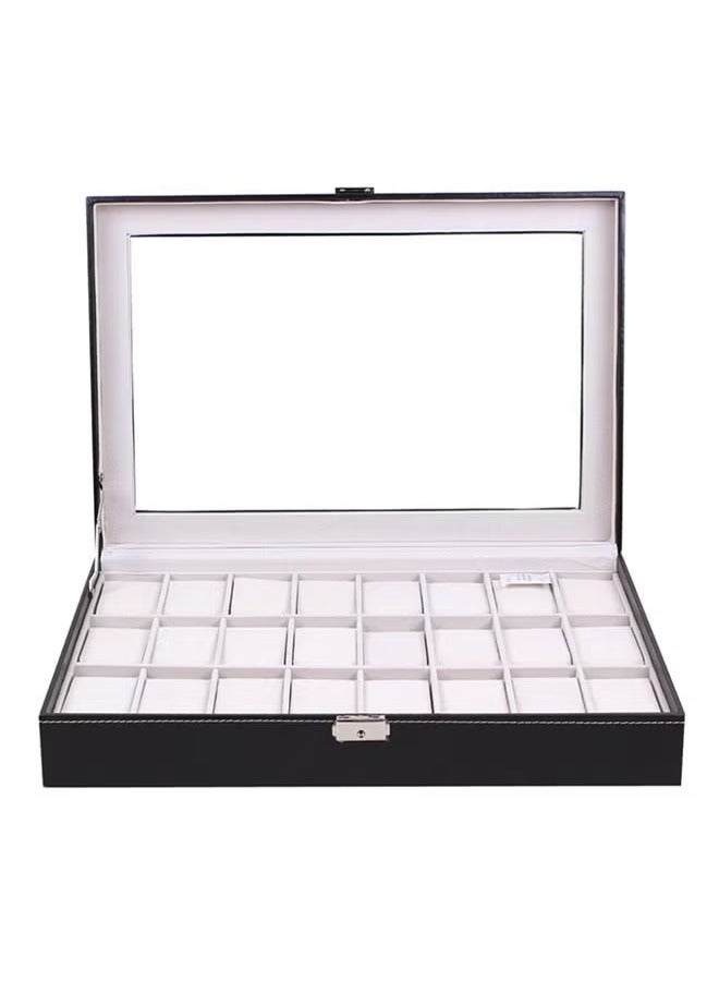 صندوق المراقبة، 24 فتحة حقيبة المراقبة الجلدية، مخزن مجوهرات منظم صندوق المراقبة مع غطاء زجاجي كبير، حقيبة العرض، صندوق مراقبة هدية للرجال والنساء - Image 1