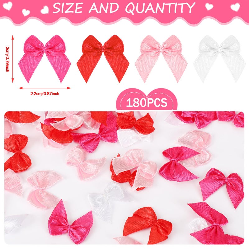 JUNEBRUSHS Valentine's Day Bows - 180pcs Tiny Satin Ribbon Bows for DIY Craft, Wedding & Anniversary Decoration - 4 Colors - Image 2