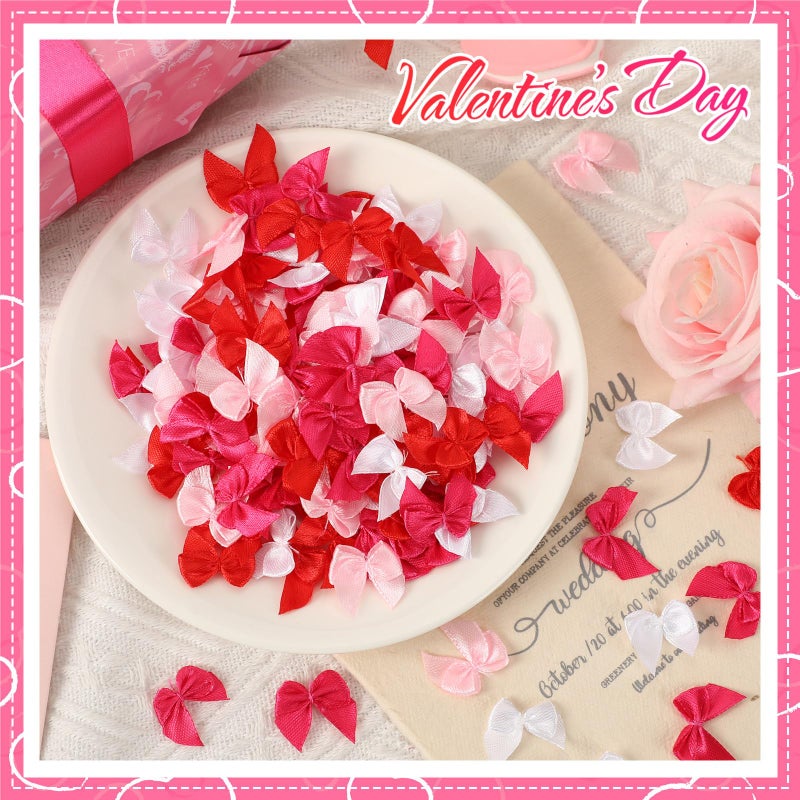 JUNEBRUSHS Valentine's Day Bows - 180pcs Tiny Satin Ribbon Bows for DIY Craft, Wedding & Anniversary Decoration - 4 Colors - Image 3
