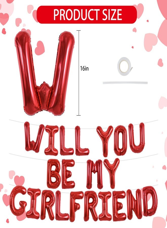 TONIFUL Red Will You Be My Girlfriend Letter Balloons 16 Inch Be My Girlfriend Balloon Banner for Romantic Decorations Wedding Bridal Shower Anniversary Engagement Party Supplies - Image 2