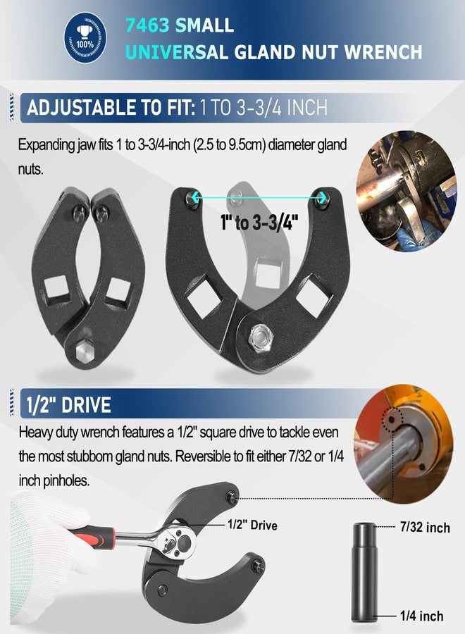 Camoo 1266 & 7463 Adjustable Gland Nut Wrench, 2 Hydraulic Cylinder Spanner Wrench Set Includes Gloves, Microfiber Towel, Pins & Allen Wrenches, Suitable for Farm & Construction Equipment - Image 4