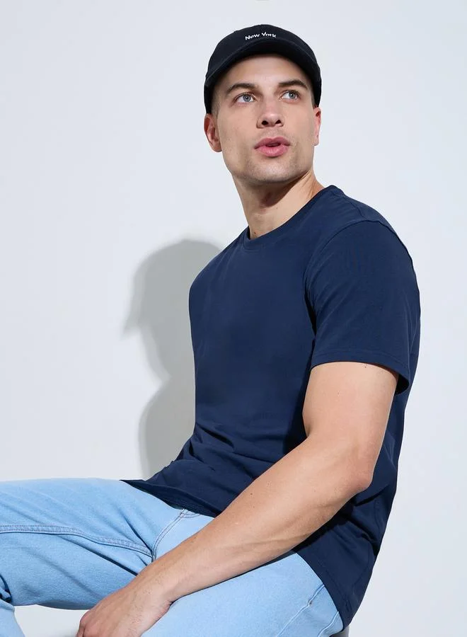 ستايلي Men Navy Blue Crew Neck Regular Fit T-Shirt