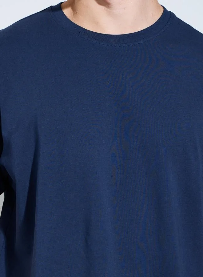 Styli Navy Blue Men Navy Blue Crew Neck Regular Fit T-Shirt for Men | Best Price UAE