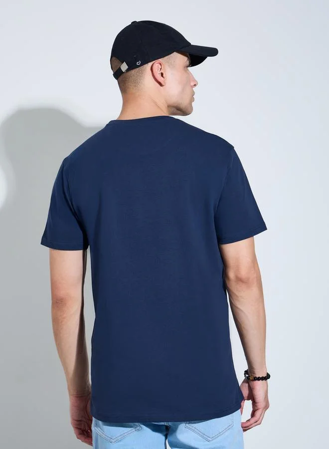 Styli Navy Blue Men Navy Blue Crew Neck Regular Fit T-Shirt for Men | Best Price UAE