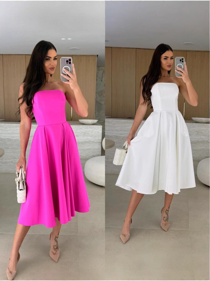 Wish Ladies Evening Dress New Sleeveless Banquet Dress Tube Top Dress - Image 2