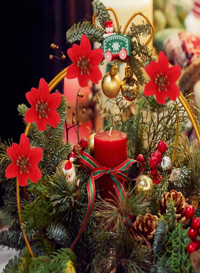 جارنيك مجموعة جارنيك من 10 قطع من زهور البوينسيتيا الاصطناعية لعيد الميلاد، زينة صغيرة لأشجار عيد الميلاد، أكاليل الزهور، الحفلات، قطع مركزية يمكنك صنعها بنفسك، وديكورات احتفالية. - Image 3