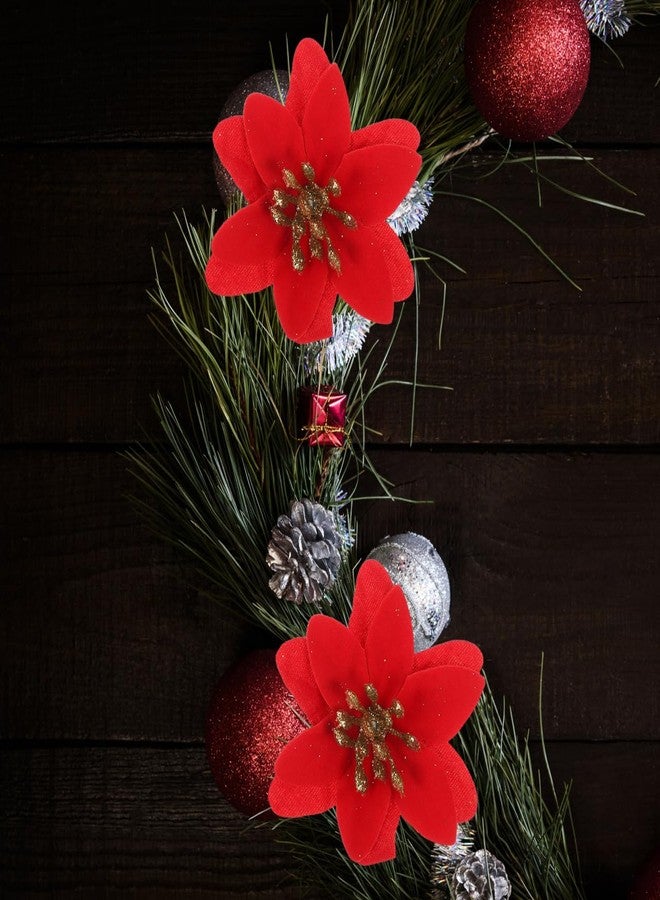 جارنيك مجموعة جارنيك من 10 قطع من زهور البوينسيتيا الاصطناعية لعيد الميلاد، زينة صغيرة لأشجار عيد الميلاد، أكاليل الزهور، الحفلات، قطع مركزية يمكنك صنعها بنفسك، وديكورات احتفالية. - Image 4