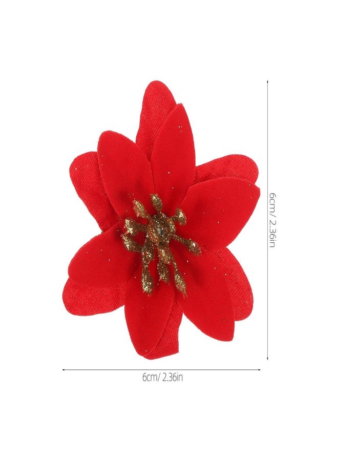 جارنيك مجموعة جارنيك من 10 قطع من زهور البوينسيتيا الاصطناعية لعيد الميلاد، زينة صغيرة لأشجار عيد الميلاد، أكاليل الزهور، الحفلات، قطع مركزية يمكنك صنعها بنفسك، وديكورات احتفالية. - Image 2