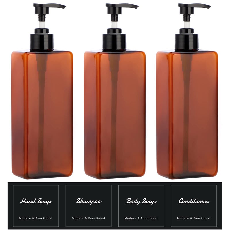 Suream Amber Shampoo and Conditioner Dispenser with Black Plastic Pump 169oz Refillable Shower Bottle for Bathroom Empty Container for Body Wash Hand Soap Lotion Massage Oil