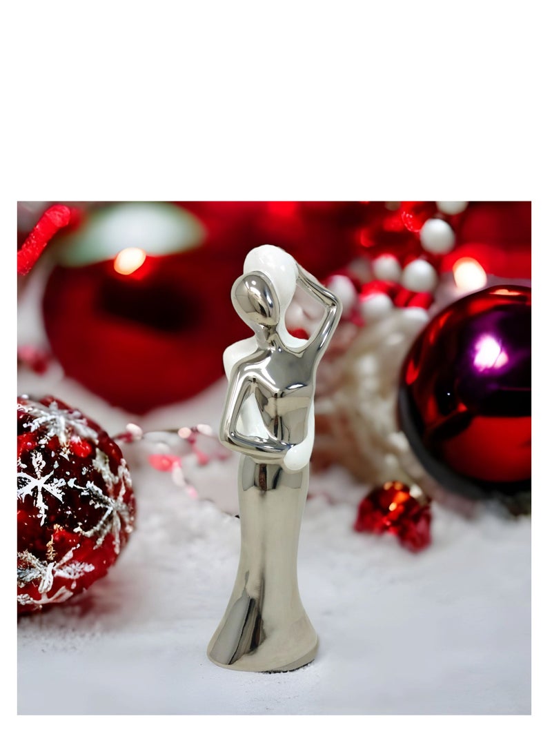 UPSCALE - Extra Tall (27cm) Beautiful Love Couple Home Decor Item, Artefact, Statue for Home Decor, Living Room & Gifting| White & Silver - Image 1