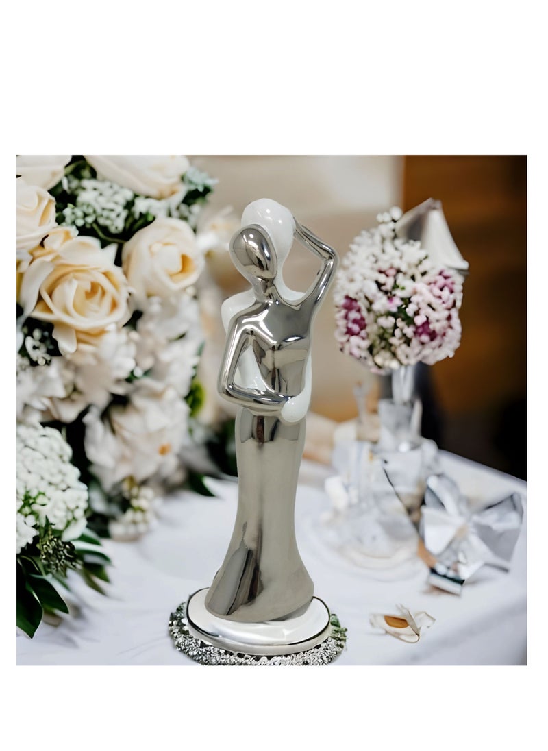 UPSCALE - Extra Tall (27cm) Beautiful Love Couple Home Decor Item, Artefact, Statue for Home Decor, Living Room & Gifting| White & Silver - Image 1