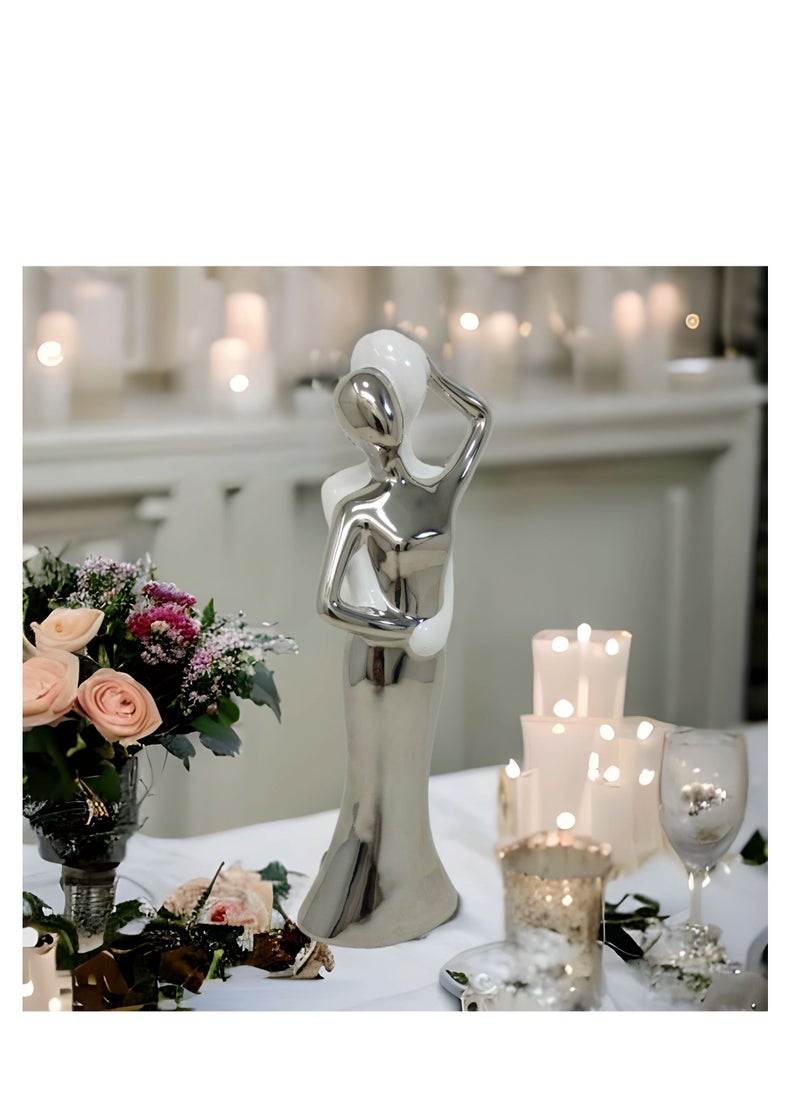 UPSCALE - Extra Tall (27cm) Beautiful Love Couple Home Decor Item, Artefact, Statue for Home Decor, Living Room & Gifting| White & Silver - Image 1
